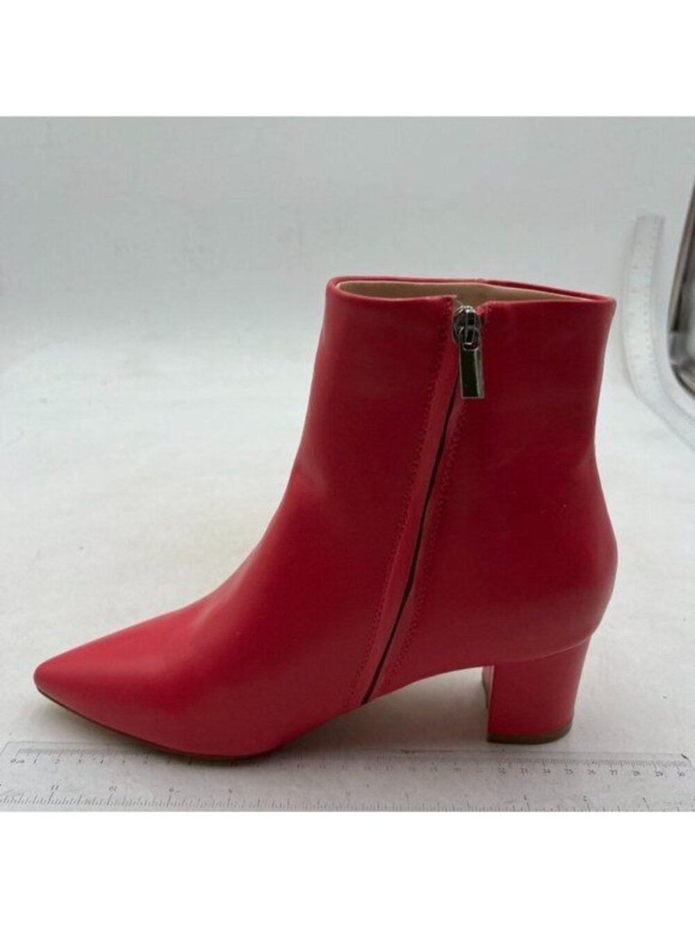 Classic Black Matte Leather  Ankle Boots for Women Closed Pointed Toe Red Boots